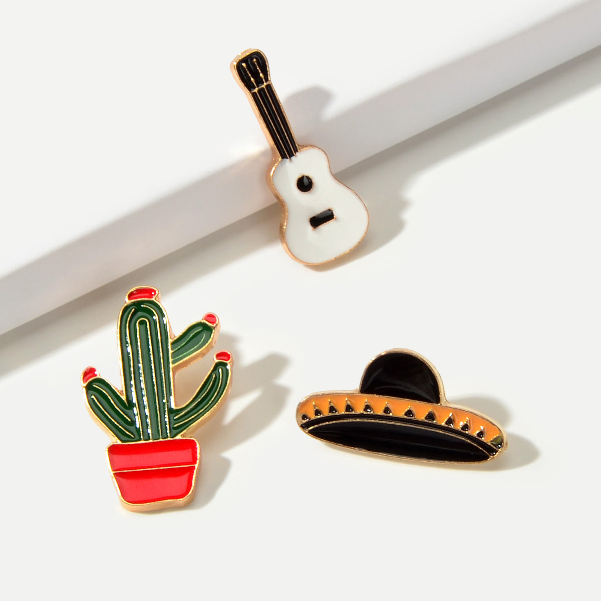 Set of 3 Pins: Cactus, Guitar, and Hat